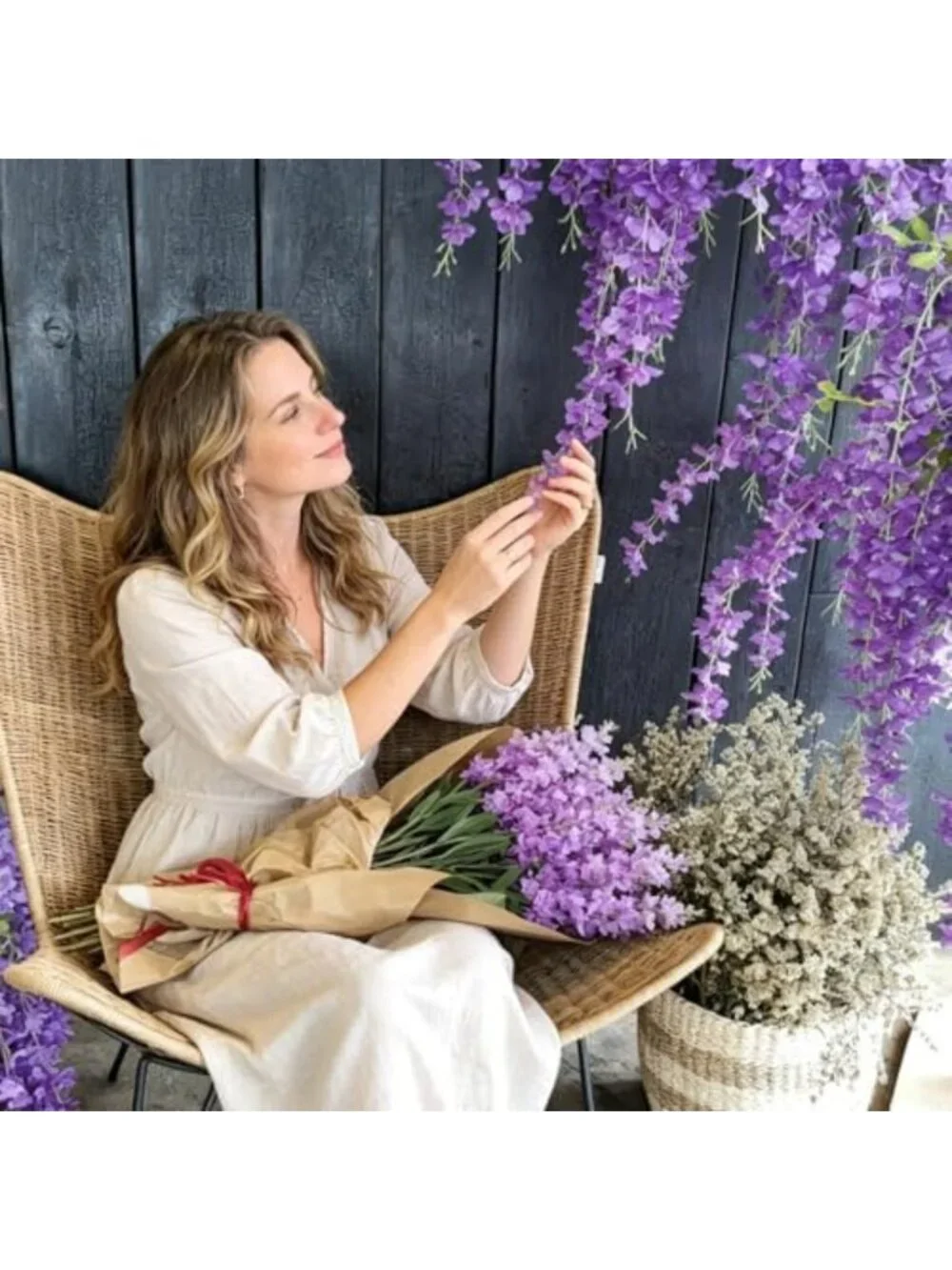 100 Pack Purple Wisteria Garland - Fake Hanging Flowers for Home Decor (3.6 Ft)